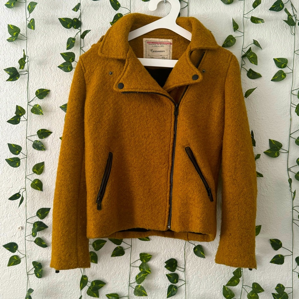 Beautiful mustard yellow moto style winter coat